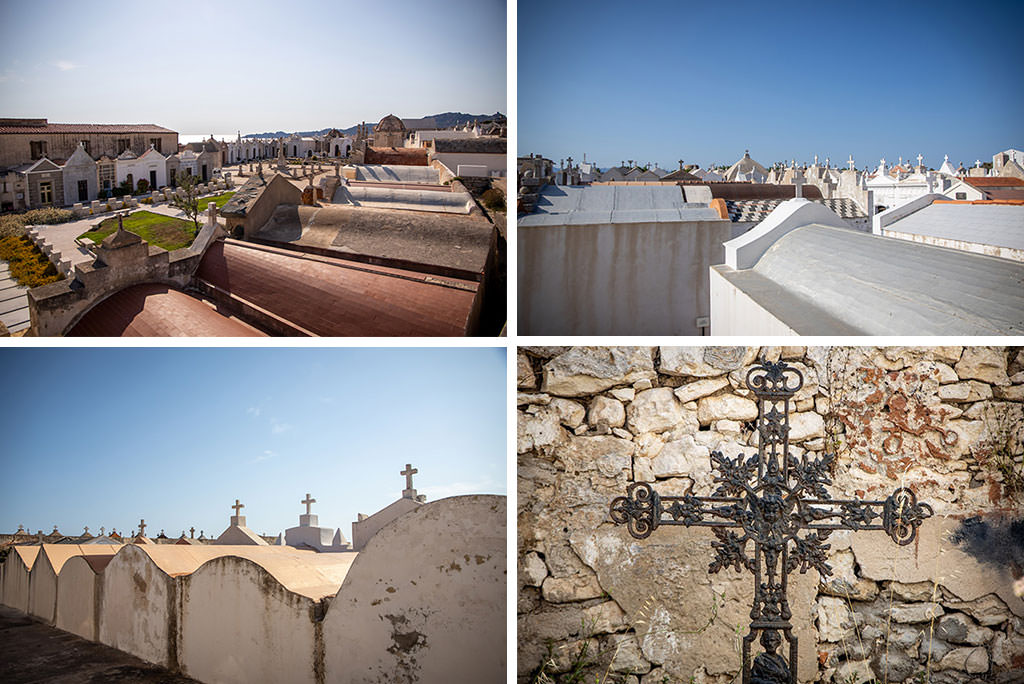 Four photos showing Campu Santu in Bonifacio on Corsica, which is a graveyard above the sea