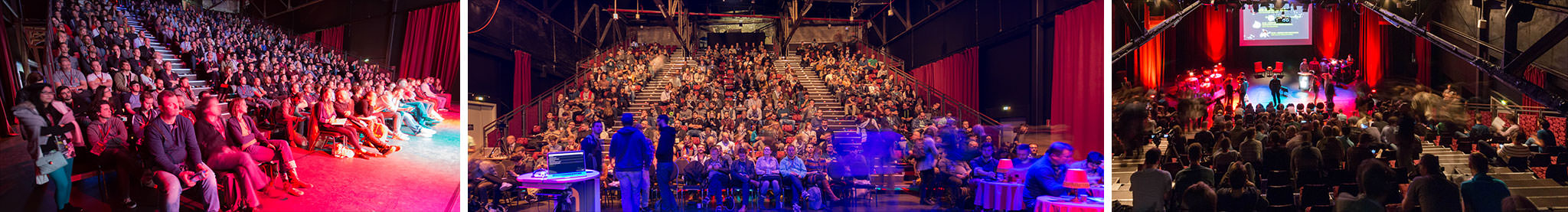 3 small photos showing the Admiralspalast’s Studio from different positions