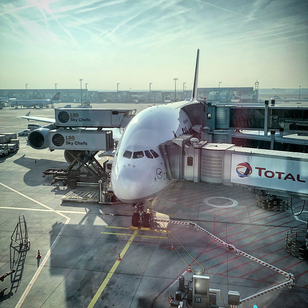 Instagram photo showing an A380 at Frankfurt airport in parking position