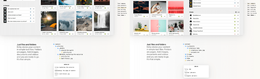 Screenshot of the new Kirby website showing the different use cases